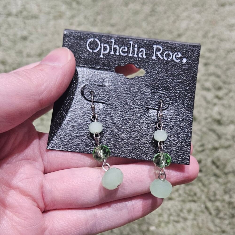 Ophelia Roe Mint Green Beaded Dangle Earrings Silver Tone Y2K Deadstock